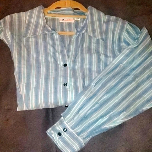 NWOT Denim Co blue button up with stripes - Picture 10 of 11